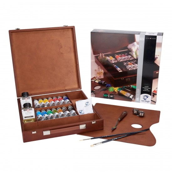 Van Gogh Oil Colour Wooden Box Set Inspiration with 14 Colours in 40ml Tube + Accessories